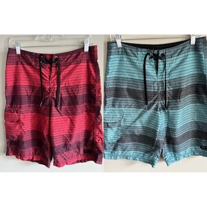 Nike Men's Striped Swim Shorts - Red and Teal